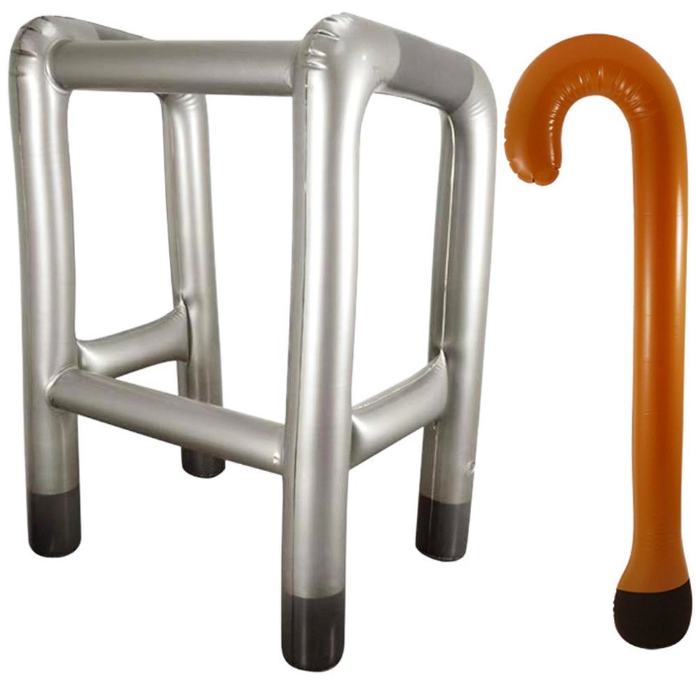 Zac's Alter Ego - Inflatable Zimmer Frame & Walking Stick Set Canne de costume - Couleur argent/Marron